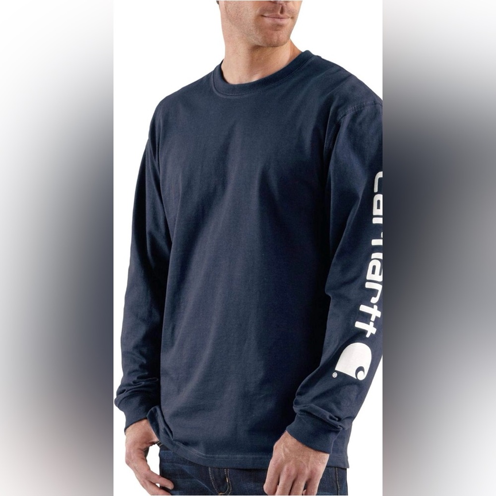 NEW Carhartt Navy Long-Sleeve Logo Sleeve Tee